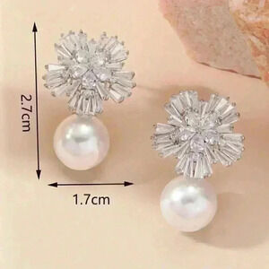 Rhinestone faux pearl drop earrings chic classy elegant statement